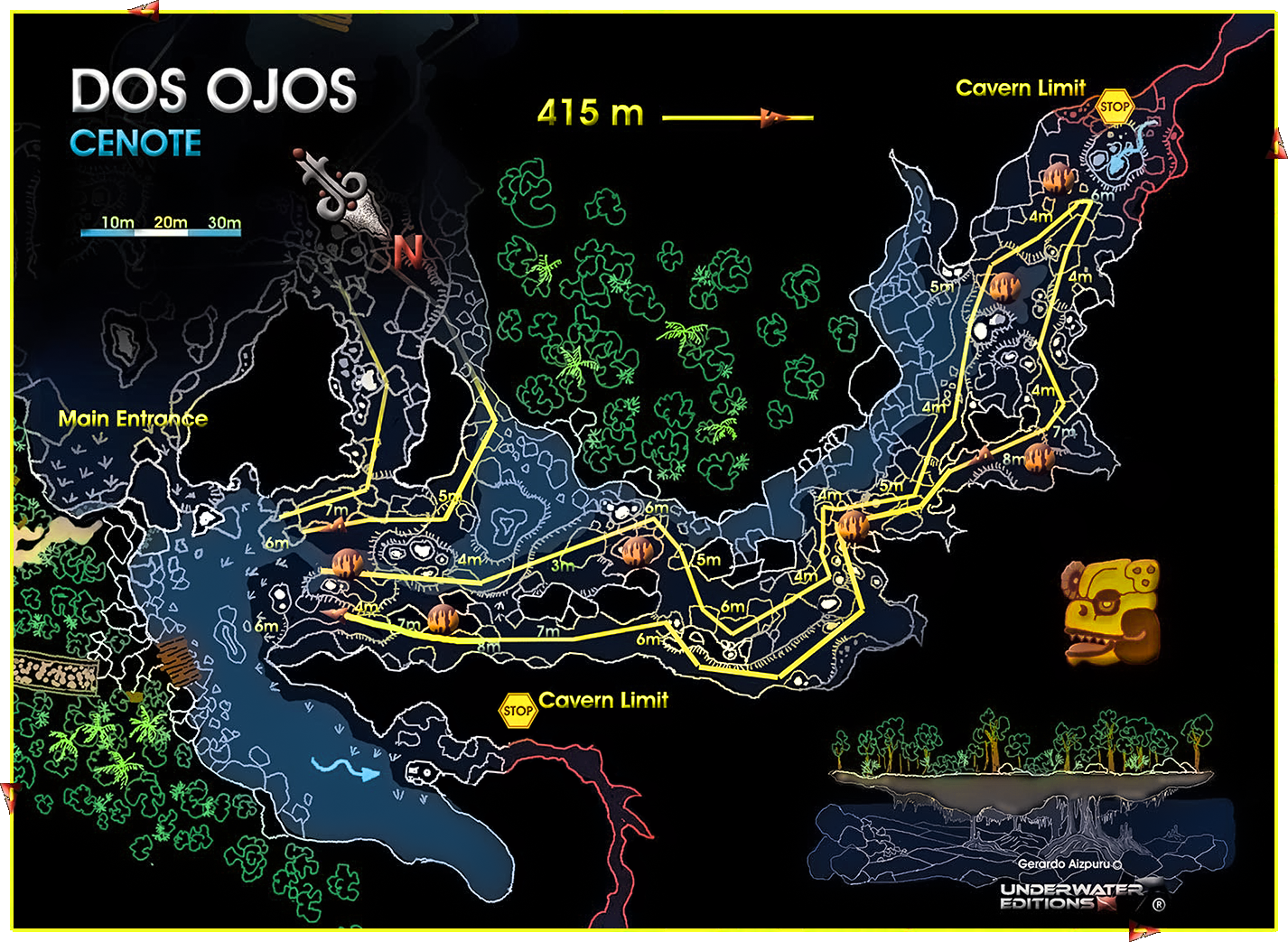 Cenote Dos Ojos map