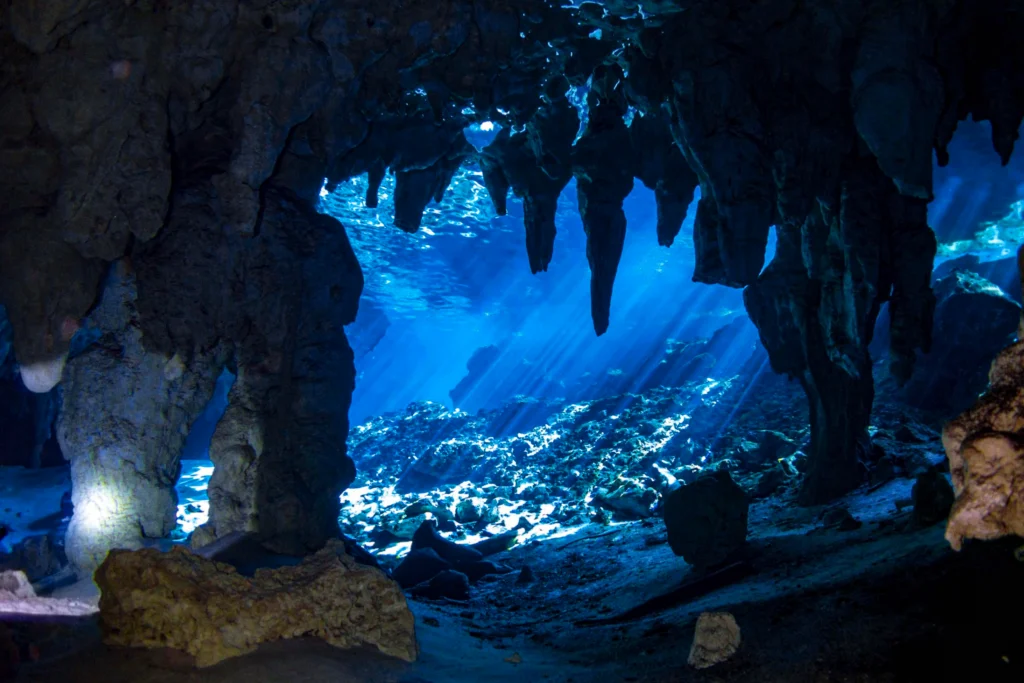 The Dos Ojos exit as seen from below