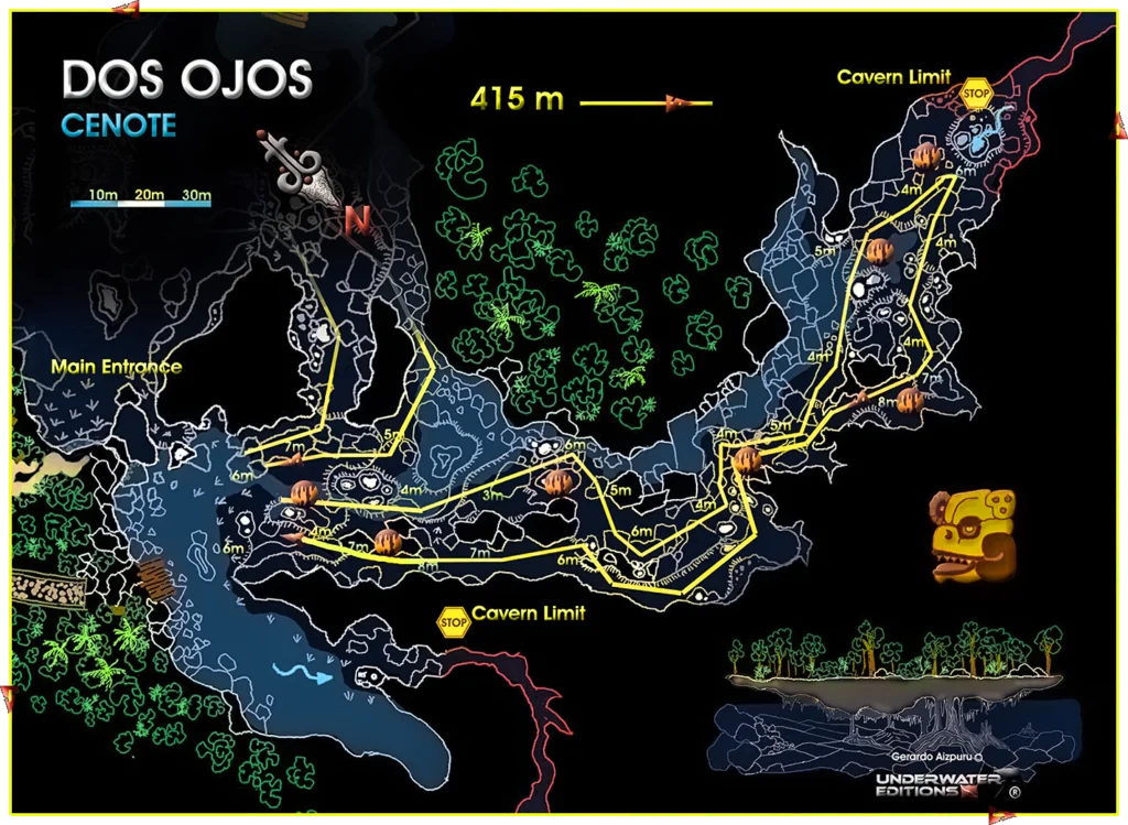 Cenote Dos Ojos Map